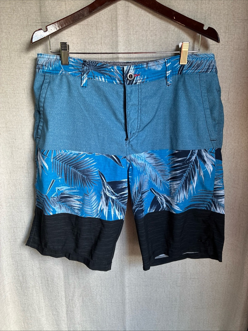 O'Neill Hybrid Stretch Boardshorts 34 Blue Hawaiian Black Surf Colorblock Riley